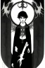 Placeholder: 7 year old boy, necromancer, friendly, looks dead,with a long lamprey emerging from his belly , wearing black robes, in the style of Harry Clarke