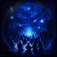 Placeholder: A zoom meeting with many participants ,dark blue glowing light, fantasy, magic, dark, stars, sparkle