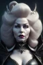 Placeholder: Mae West as evil queen in black leather, leather, busty, cleavage, angry, stern look. character design by cory loftis, fenghua zhong, ryohei hase, ismail inceoglu and ruan jia. unreal engine 5, artistic lighting, highly detailed, photorealistic, fantasy