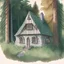 Placeholder: A color architecture drawing of a cottage in the woods