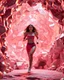 Placeholder: make a picture pretty cave made of crystal and metallic 3d fractal recursive cubic and sphere base structures and a beautiful fashion model lady with cute,curvy long hair,makeup, in pretty sports suit is running inside cave ,dynamic camera fallow her inside cave capturing full body, dynamic lights.
