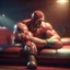 Placeholder: wrestler doing a piledriver on a sofa that looks like a man, 4 k, down-light, soft light, depth of field, photo realism, trending on art station, high detail, spray paint