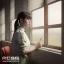 Placeholder: Study girl in classroom by the window ,movie, real photo realistic, unreal engine, cinematic lighting --ar 1:1 creative