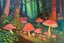 Placeholder: A forest filled with pink glowing mushrooms painted by Paul Gauguin