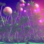 Placeholder: 1980's aesthetic vaporwave palm trees with spheres and ufos