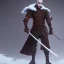 Placeholder: samurai, snow, full body shot, sword sleeve