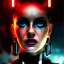 Placeholder: portrait oil on canvas, beautiful punk busty female Cyborg, intense stare, sad glowing eyes, post-apocalyptic in a cyberpunk city,minimal skintight latex dress, bladerunner movie poster, realistic, intriacte detail, sci-fi fantasy style, masterpiece, volumetric lighting, particles, highly detailed ,cinamatic , deep colours,8k, in the style of Kaare Andrew