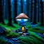 Placeholder: "Close up of a wonderful tiny Mushroom Tower home. blue and orange with bright white, deep black and contrasting tones of gray. Illuminated bioluminescent forest. Professional painter, master at composition. small but detailed. broken, blurred background, voluminous lighting"