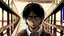 Placeholder: eren yeager walking alone on a bridge with his face showed up