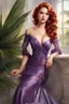 Placeholder: elegance, beautiful woman, 18 years old,front view, tiny, luxuriant, center, single luxuriant purple dress, red hair, render indoor palm, white background,32k, ultra high definition,realistic, white background, clipart, thomas kinkade, blushing, masterpiece, unique, breathtaking, Best Artist, Cinematography, Soft Lighting, Cute and well loved, Creative, Ultra detailed