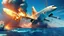 Placeholder: fighter jet shoots missile at passenger 747 plane and it explodes while flying over the ocean