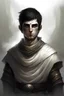 Placeholder: A fantasy depiction of a pallid, white-skinned man with black eyes and short hair. He looks otherworldy, spectral even. Wears a simple dirty tunic and dirty breeches.