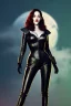 Placeholder: painting of kat dennings as evil queen in black leather pants, , leather, angry, stern look, volumetric lighting, particales,highly detailed,cinematic, deep colours,8, highly detailed, digital painting, artstation, concept art, smooth, sharp focus,