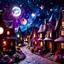 Placeholder: Detailed people, creepy street made of modeling clay, village, stars, galaxy and planets, sun, volumetric light flowers, naïve, Tim Burton, strong texture, extreme detail, Max Ernst, decal, rich moody colors, saloon, sparkles, Harry Potter, bokeh, odd