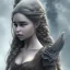 Placeholder: only perfect face detailed emilia clarke face, wearing dragon armor. fly hair, viking, village, highly realistic, highly detailed, mist around, smoke, particles, fog