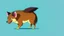 Placeholder: Cute chibi-style hyena dog, chasing its own tail, cartoony, colorful, exaggerated, simplified, adorable