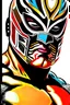 Placeholder: art comic, luchador, mask, frontal, high contrast, white background, black border, bright colors, detailed, 8k