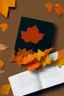 Placeholder: square logo , landscape with leaf fall, flying leaves in the book