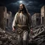 Placeholder: Hyper Realistic Jesus Christ trapped between Israel soldiers at dark night with destroyed buildings