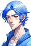 Placeholder: Kaeya uses the tall male model. He has a tanned complexion and navy-blue hair with streaks of lighter blue, accompanied by a waist-length lock of hair that begins at the base of his scalp on the back of his head at the left. His visible eye is periwinkle with a diamond-shaped pupil that is shared with other characters known to be from Khaenri'ah. Over his right eye, he wears a gold-trimmed black eyepatch that is mostly covered by his bangs. Kaeya has not been seen without his eyepatch, but his r