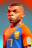 Placeholder: Mbappe look a like in 3D Cartoon World. Colors orange