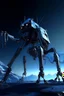 Placeholder: I want an image of a eight legged spiderlike mechanical walker mech scaling the side of mout everest at night