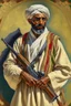 Placeholder: The description paints a vivid image of a man whose life's journey is etched into his very countenance. Each feature speaks to a story of wisdom gained, challenges overcome, and a quiet confidence earned through years of experience. Arabic clothes with old gun