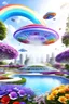 Placeholder: very beautiful, ,flowers, garden,rainbow, cité futuriste ultra moderne, ufos, cascade colorée