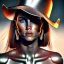 Placeholder: gigachad face,sigma,woman face,brutal woman,reflections,shadows,more details,realistic light,afro,cowboy hat,silver Earrings,beautiful eyes,one person,horse