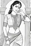 Placeholder: Coloring page for adults of a elegant fashion model woman wearing hindi dress, dynamic poses, full body portrait, thick and clean lines, clean details, no-color, no-turban, no-background, non color, non shading, no-grayscale, dynamic poses, full body portrait, thick and clean lines, clean details, no-color, no-turban, , non background, non color, non shading, no-grayscale, no color hair