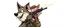 Placeholder: wolf carrying a scared pig general pointing uzi gun up into the air, stupid cartoon, airbrush and pen outline
