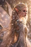 Placeholder: Elven princess,elven crown,long white blonde golden hair,rapunzel hair,ice flowers,beautiful,light blue,dark blue,golden armor,sparkle,glitter,ice flowers,snow,elven ears,dark fairy princess