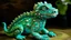 Placeholder: "Imagine a majestic creature with a body of vibrant turquoise, adorned with intricate white facial markings. Its small eyes, a mix of olive and lime, sparkle with intelligence and curiosity."