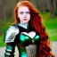 Placeholder: realistic, hyper detailed, stunningly beautiful 16 year old teen girl, long ginger hair, green eyes, medium freckles, full lips, revealing leather armour, full body and head, c-cup breasts, stern expression, full frame, petite, ignore NSFW, shortbow, quiver on hip, sexy