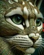 Placeholder: Detailed Surreal Portrait of Oriental blue and white tabby cat with green eyes by Van Gogh in muted colors.