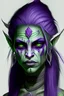 Placeholder: Generate a young female githyanki with pale green skin, thick purple flowing hair, large doe-like purple eyes, and a few tribal tattoos on her face.