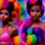 Placeholder: full body shot, masterpiece, best quality, family of three, dark skinned, sparkling eyes, fluorescent skin, colorful makeup, afro, highly detailed body, sun light, 4K, RAW, depth of field, high contrast, realistic details, 24mm