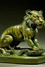 Placeholder: An olive green wind elemental tiger designed in Maori sculptures painted by Salvador Dali