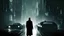 Placeholder: Blade runner city at night; silhouette of detective in trenchcoat