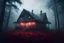 Placeholder: realistic scene surrealis horror cabin in the forest, bold mist, fog, cinematic, dramatic lighting