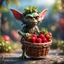 Placeholder: hairy heavy metal gremlin kobold strawberry beast hippie with long eyebrows holding a basket of berries,bokeh like f/0.8, tilt-shift lens 8k, high detail, smooth render, down-light, unreal engine