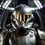 Placeholder: star wars bald male corellian pilot wearing gunmetal grey and black First Order special forces TIE pilot armored flightsuit and helmet with gold trim inside the jedi temple, centered head and shoulders portrait, hyperdetailed, dynamic lighting, hyperdetailed background, 8k resolution, volumetric lighting, light skin, fully symmetric details