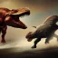 Placeholder: Tyrannosaurus chasing Triceratops