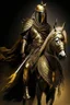 Placeholder: Arab warrior Full Body Full Armored Wearing Face Masculine Mysterious Powerful Fantasy High Quality Carrying his bow Golden clothes His horse behind him