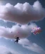 Placeholder: Ultra realistic clouds sky scene, wide angle, medium shot view, color smoke fog, sweet Childs, free jumping flying, trinkets, monster hair, hair monster, jelly beans, balls, smile, happy, circus style, inflatable color clothing, extreme, wind, clouds sea, 20,000 feet altitude, stratosphere, soft color, highly detailed, unreal engine 5, ray tracing, RTX, lumen lighting, ultra detail, volumetric lighting, 3d, finely drawn, high definition, high resolution.