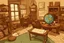 Placeholder: office, Work desk, map globe, village house, old room, minimal, digital painting, vector, illustration, politics, 1900 AD, old, COLORS, cartoon, Letters,