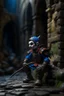 Placeholder: hyper real oil painting of harlequin transported by cable in control in goth ruins background, zeiss prime lens, bokeh like f/0.8, tilt-shift lens 8k, high detail, smooth render, down-light, unreal engine, prize winning