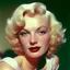 Placeholder: Platinum Blond Actress marilyn monroe 1970s,there are freckles on her cheeks, no eyebrows, pouty lips, red cheeks and nose, wierd face, polaroid