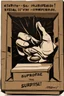 Placeholder: A clawed hand emerging from the top flaps of a cardboard box, the word "surprise" handwritten on the front surface. The box is in a darkened storeroom with a single light source from an ajar door.