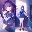 Placeholder: Clear focus,High resolution,High quality, A girl with long purple hair, Blue and purple eyes, wearing a sailor uniform, full body, romantic comic style